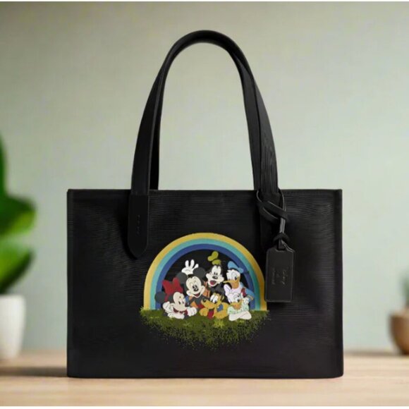 Disney X Coach Tote 30 Mickey Mouse Friends Black CS533 Medium Canvas Leather - Picture 3 of 14